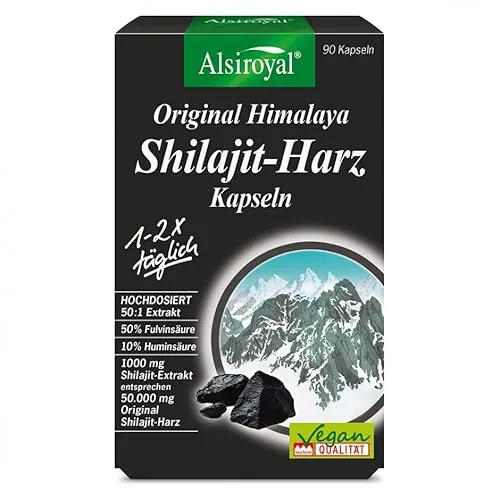 Produktbild Alsiroyal Original Himalaya Shilajit-Harz Kapseln 90 St. – Mumijo – Fulvinsäure & Mineralien – vegan