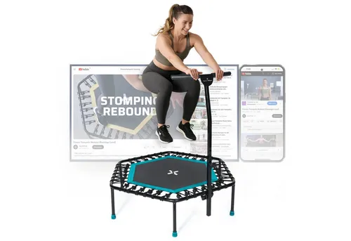 SportPlus Fitnesstrampolin SP-T-1100-T - Trampolin für zuhause mit 5-fach höhenverstellbarem Haltegriff, ideal für Ausdauer, Koordination und Krafttraining.