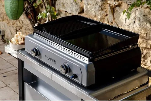 Campingaz Plancha Othello 2 X Twin 6KW 50 mbar - Grill mit 2 Brennern und Gusseisenplatte für optimale Hitzeverteilung, ideal für fettfreies Grillen von Fleisch, Fisch und Gemüse.