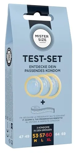 MISTER SIZE Kondome 3 Stück TEST-SET (53-57-60 mm) mit Maßband/extra dünn, extra fein, extra feucht, gefühlsecht hauchzart
