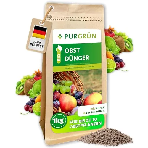 Purgrün® Bio-Obstdünger 1 kg – Organisch-mineralisch für aromatische Früchte - Feinkörniges Krümelgranulat für gesunde Obsternte. Unterstützt intensive Fruchtentwicklung und verbessert die Bodenqualität mit hochwertigen Inhaltsstoffen.