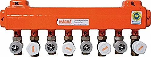 MAGRA Heizkreisverteiler 60-60 mit montierten Ventilen und Rondo- Abgleichventil für 5 Heizgruppen- 10200600517