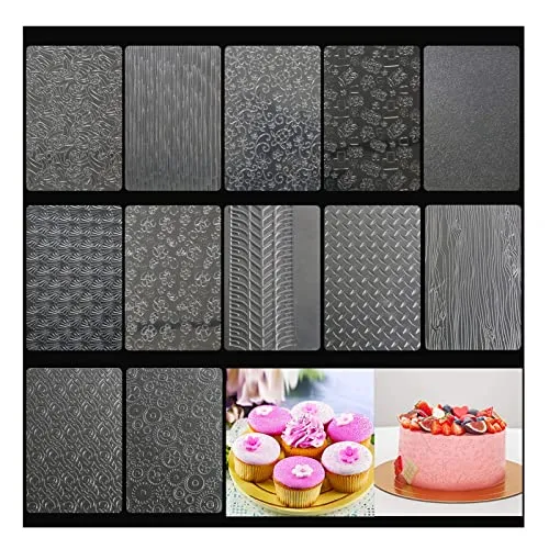 Prägematte Fondant Spitze,Osuter 12 Stück Prägematte Strukturmatte Torten Fondant Kunststoff Torten Schablonen 3D Fondant Muster Matte Kuchenschablonen Set für Cupcake Kekse Kuchen Deko