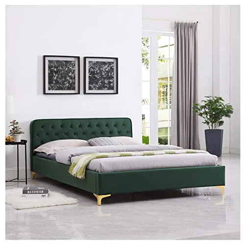 CARO-Möbel Polsterbett Glamour mit Samtbezug in Grün, 140x200 cm - Elegantes Doppelbett im Barockstil mit edlem Samtbezug, inklusive Lattenrahmen für optimalen Schlafkomfort und stabiler Holzstruktur.