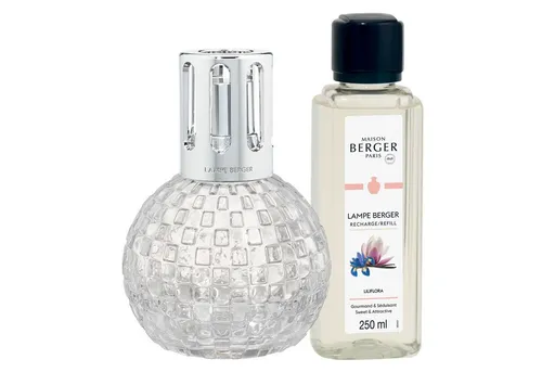 MAISON BERGER PARIS Duftlampe Geschenkset Disco Transparent Weiß - Elegantes Duftlampe Geschenkset aus transparentem Glas, ideal für stimmungsvolle Raumgestaltung. Enthält Brenner, Trichter, Löschkappe und Duftessenz für ein besonderes Dufterlebnis.