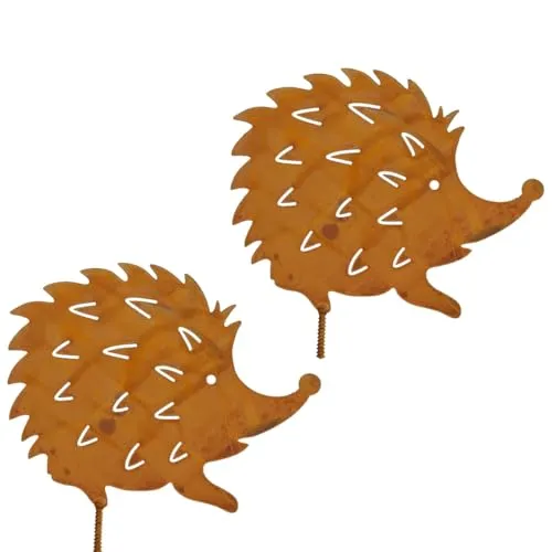 matches21 HOME & HOBBY Metallfigur Igel auf Schraube Rostige Gartenfigur zum Einschrauben - Rostdeko wetterfest Gartendeko aus Metall für Draußen - Edelrost-Figur für Holzstämme & Outdoor-Deko