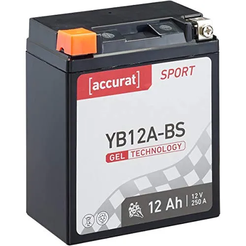 Accurat Motorradbatterie YB12A-BS - 12V, 12Ah, 250A, zyklenfest, wartungsfrei, Gel - Starterbatterie, Batterie in Erstausrüsterqualität für Rasentraktor, Roller, Motorrad, Quad