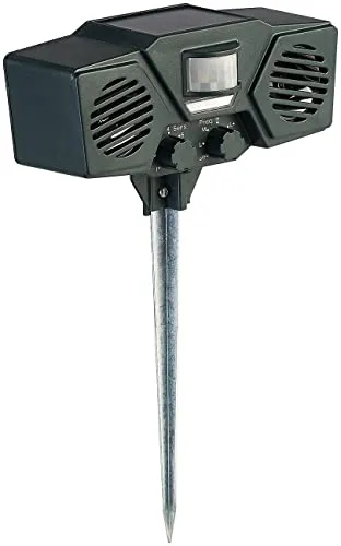 Exbuster Tierabwehr Ultraschall: Duo-Ultraschall-Solar-Tierschreck, Blitzlicht, Bewegungssensor, 100 m² (Solar Tiervertreiber, Tiervertreiber, LED Lampe Bewegung)