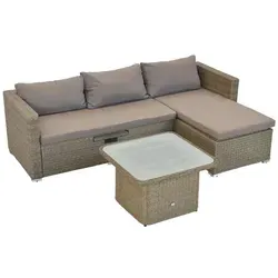 Merxx Gartenlounge Veneto Stahl, Kunststoffgeflecht - Multifunktionale Eckbank mit ausziehbarer Ablage und Stauraum, inkl. höhenverstellbarem Tisch aus robustem Polyrattan - ideal für Garten und Terrasse.