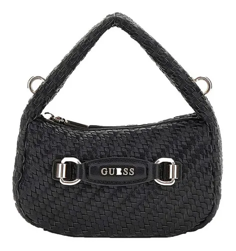 Guess Francy Mini Hobo Bag - Stylische Umhängetasche in gewebter Optik, bietet Platz für Essentials mit 3 Einschubfächern und abnehmbarer Kette für flexibles Tragen.