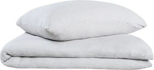 Oh Cosy Bettwäscheset Sally | 2-teilig | Hellgrau - Hochwertiges 2-teiliges Musselin Bettwäscheset aus 100% Baumwolle, superweich und atmungsaktiv. Perfekt für ganzjährige Nutzung mit Knopfverschluss und pflegeleicht - kein Bügeln nötig!