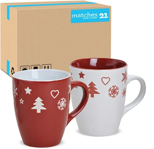 matches21 HOME & HOBBY Tasse Weihnachtstassen 36er Set einfarbig Skandi Weihnachtsdeko, 36-tlg., Keramik, Tee Kaffee-Becher, Weihnachten, Vintage, rot weiss, 300 ml