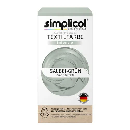 simplicol Textilfarbe intensiv Salbei-Grün | Einfaches Färben in der Waschmaschine | Flüssige Farbe & Fixierpulver | 1er Pack