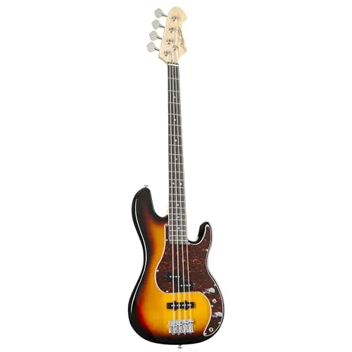 J & D E-Bass PBJ 3-Tone Sunburst - Bassgitarre mit klassischem Lindekorpus und C-Halsprofil für hohen Spielkomfort. Flexibles PJ-Tonabnehmersetup bietet vielseitige Klangfarben für jeden Musikstil.