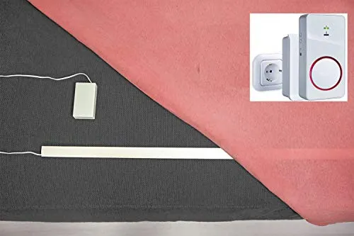 Pratoline Funk-Bettkantensensor - Pflegehilfe - mit Akku Funkempfänger Netz und Mobil - 60cm x 22mm x 2mm - Demenz Sturzprävention - Bettkantenalarm