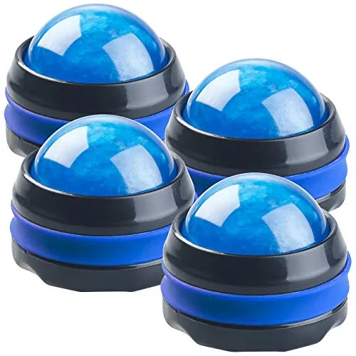 newgen medicals Massage Roller Ball: 4er-Set Massageroller für den ganzen Körper, mit 360°-Halterung, blau (Rückenmassageroller, Massageroller Cellulite)