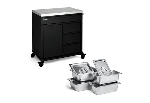 BURNHARD® Grill Beistellwagen Black Edition mit Edelstahl-Arbeitsfläche