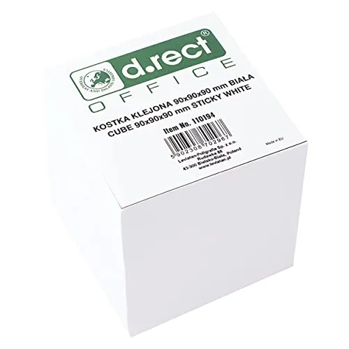 D.RECT Zettelklotz Notizklotz | 90x90x90mm circa 850 blatt | kopfgeleimt |Weiß