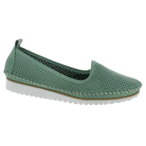Andrea Conti Damen Slipper 0021714 – Luftige Perforierungen in Grün - Slipper & Mokassins für Damen aus hochwertigem Leder, perfekt zum Hineinschlüpfen. Mit luftigen Perforierungen und coolem Keilabsatz für besonderen Komfort und Stil.