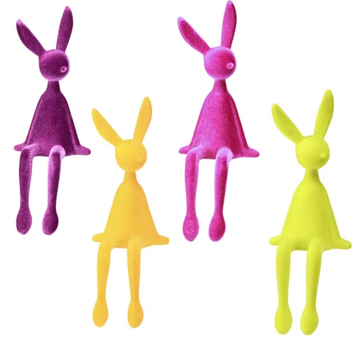 Osterdeko Kantenhocker Hasen Figuren, 4 Stück - Shabby Chic - Diese beflockten Hasenfiguren bringen fröhliche Osterstimmung in Ihr Zuhause. Ideal für die Dekoration im Shabby Chic Stil, machen sie jeden Anlass besonders.