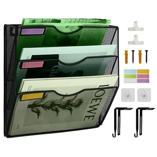 IOUGDSEC Hängeregistratur-Organizer mit 3 Ebenen, vertikaler Wandordner, Organizer, Wandordner, Halter für Büro, Schule, Zuhause, Namensschild-Haken-Set im Lieferumfang enthalten