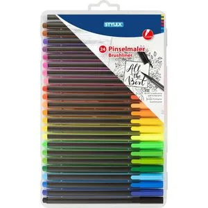 Stylex Brush-Pen Pinselmaler, 32835, farbig sortiert, Pinselspitze flexibel, 24 Stück