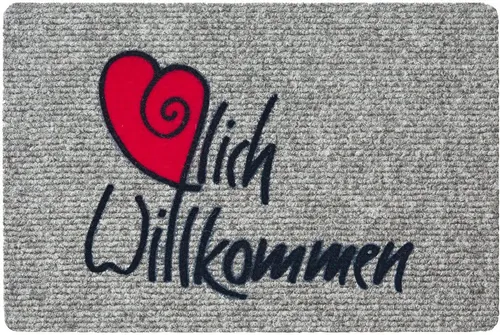 Betz Fußmatte Fußabstreifer Herzlich Willkommen Farbe grau Größe 40x60cm, Rechteck, Höhe: 4 mm, Schmutzfangmatte