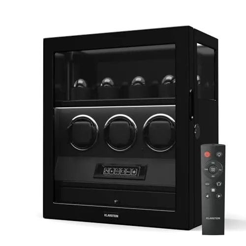 Klarstein SecureTouch Uhrenbeweger für 7 Uhren - Uhrenbeweger mit Fingerabdruckschloss, leisem japanischem Motor und 41 TPD-Einstellungen für optimale Pflege deiner Automatikuhren – ideal für luxuriöse Aufbewahrung.