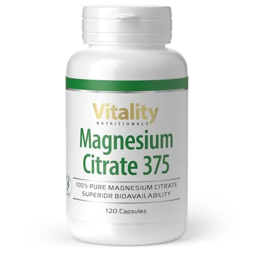Hochdosierte Magnesium Citrat Kapseln 375 mg - Magnesiumpräparate mit hoher Bioverfügbarkeit, unterstützen Muskelfunktion und Regeneration, ohne Zusatzstoffe, vegan und allergenfrei.