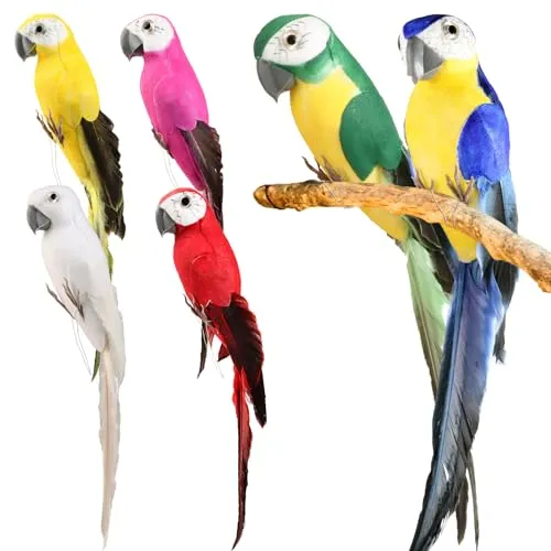 BETESSIN 6Pcs Vogel Deko Figuren Künstliche Vögel Deko 25CM Bunt Vogelfigur mit Metalldraht Mini Vogel Schaumstoff Dekofigur für Garten Frühling Verzieren Party Ostern Dekoration