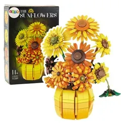 LeanTOYS Spiel Lean Construction Blocks Sonnenblumen in Vase 1009 El.