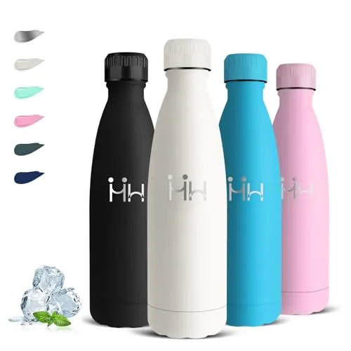 Grsta Trinkflasche, Trinkflasche Edelstahl 500ML, BPA-Freie, Trinkflaschen Auslaufsicher, Doppelwandige Vakuumisolierte, Wasserflasche Metall, für Schule, Büros, Camping