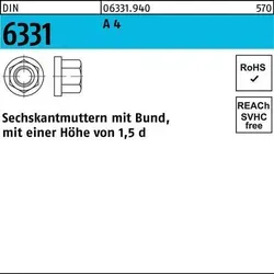 Sechskantmutter DIN 6331 Bund M12 SW 18 A 4 10 Stück