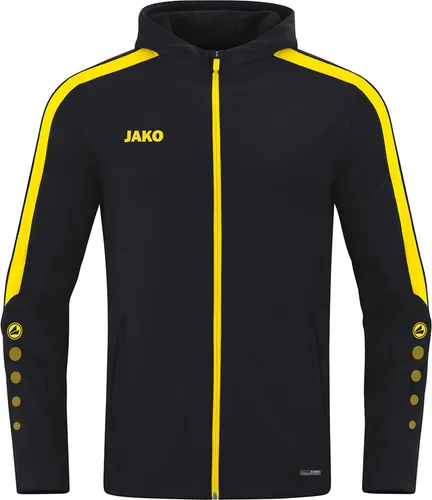 Jako Kapuzenjacke Power schwarz/citro 152 - Funktionsjacken für Kinder mit weichem Fleece-Innenfutter und atmungsaktivem Material. Ideal für Sport und Training bei kühleren Temperaturen, mit verstellbarer Kapuze und seitlichen Reißverschlusstaschen.