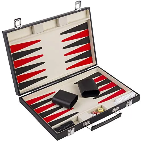 Engelhart Backgammon Set - Schwarzes und weißes Design, 36 cm - Elegantes Backgammon Set in 36 cm mit tragbarer Tasche. Ideal für Spielabende, inklusive Würfel und mehrsprachigen Spielregeln. Perfekt ab 6 Jahren.