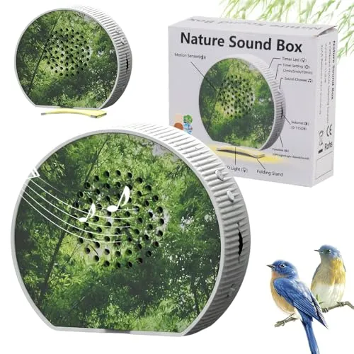 RNPKZ Vogelgezwitscher Box, Naturgeräusche Box, Vogelgezwitscher Bewegungsmelder Box mit Wandhalterung, Nachtlicht und Timer, Naturgeräusche Soundbox für Wohnzimmer, Badezimmer, Spa, Garten im Freien