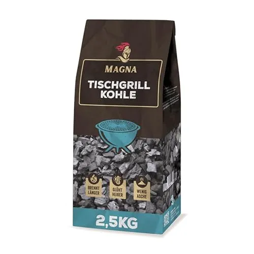 Magna Premium Tischgrillkohle - 2,5 KG - geeignet für Tischgrill, Holzkohletischgrill - aus hochwertigem Buchenholz - Rauchfreies Grillen mit Tischgrill
