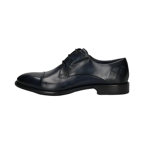Bugatti Schnürschuh für Herren - Eleganter blauer Halbschuh aus hochwertigem Leder, bietet außergewöhnlichen Tragekomfort und einen stilvollen Blockabsatz für einen mondänen Auftritt.
