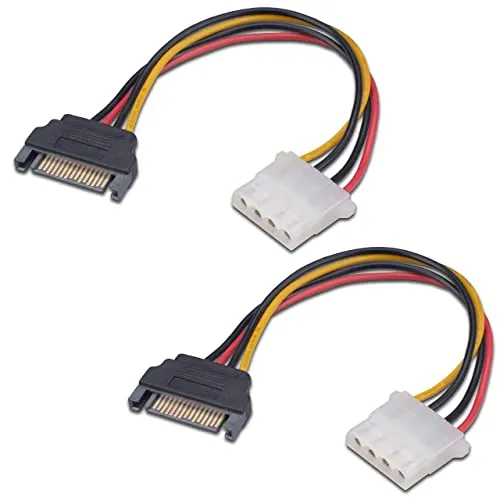 Akasa SATA-auf-4-poliger Molex-Adapter, konvertiert 15-polige SATA-Stromversorgung auf 4-poligen PSU-Molex-Stecker, SATA auf Molex-Stromkabel, Adapter, 15 cm, 2 Stück, AK-CBPW03-KT02