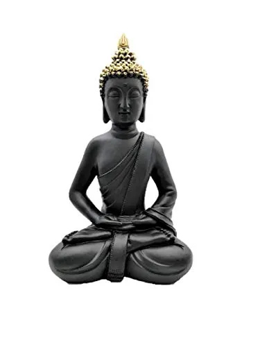 Geschenkestadl Buddha Figur 30 cm Schwarz Gold Skulptur Feng Shui