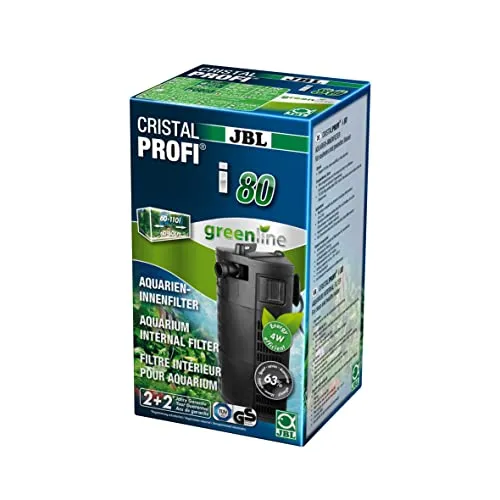 JBL CristalProf i80 greenline - Energieeffizienter Innenfilter für Aquarien - Hochwertiger Aquarienfilter für 60-110 L mit 63% Stromersparnis. Modularer Aufbau, wartungsfreie Pumpe und elegante Eckform sorgen für sauberes Wasser.