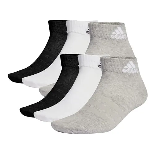 adidas Unisex Thin and Light Sportswear Ankle Socks 6 Pairs, Medium Grey Heather/White/Black, 4.5-6