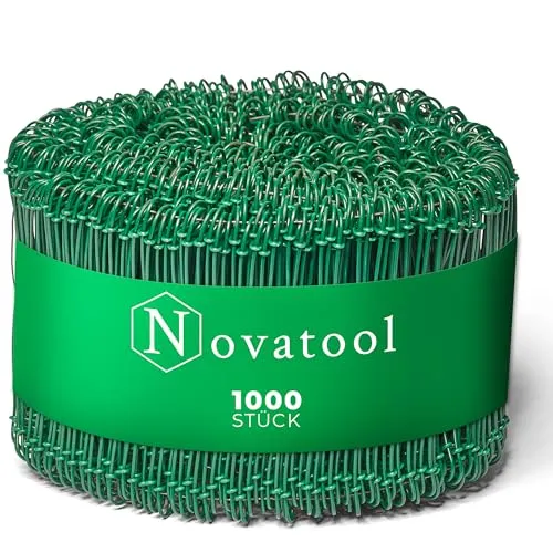 Novatool 1.000 Stück Rödeldraht mit Ösen 1,4 x 120mm Bindedraht Grün ummantelt, rostfreier & langlebiger Drilldraht, Drahtbinder, Ösendraht, Drahtschlaufen, Ideal als Floristendraht und Blumendraht