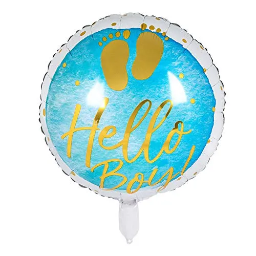 Boland 53241 - Folienballon Hello Boy, Durchmesser 45 cm, befüllbar, Heliumballon, Baby-Party, Geburt, Junge, Geschenk, Dekoration