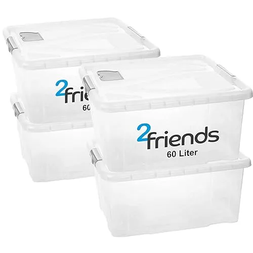 4er Set Aufbewahrungsbox mit Deckel Groß, 60 Liter - Aufbewahrungsbehälter mit Deckel, stapelbar und mit innovativer Lüftungsklappe für optimale Luftzirkulation – ideal für nachhaltige Ordnung in jedem Zuhause.