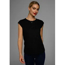 T-Shirt BOYSEN'S, Damen, Gr. 38S, schwarz, Jersey, Obermaterial: 50% Baumwolle, 50% Polyester, clean, unifarben, Basic, figurumspielend, Rundhals, mit Aufschlag, Shirts T-Shirt, Kurzarm, unifarben, Rundhals, für Freizeit und Alltag