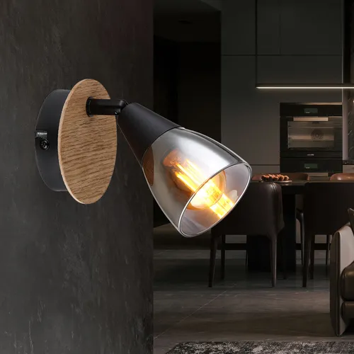 Wandlampe Flurleuchte Wandleuchte schwarz Glas rauch Spot beweglich Küchenlampe