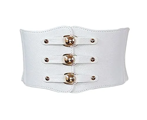 Diyafas Damen Elastischer Kleidergürtel Breiter Gürtel Frauen Taillengürtel Korsett, Weiß