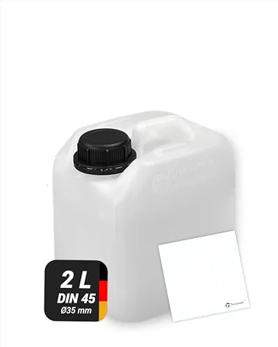 Trevendo Wasserkanister 2 Liter (DIN 45, Ø35 mm) - Vielseitig einsetzbar, robust und sicher - Lebensmittelecht - BPA-frei - Ideal für Camping, Reisen und mehr - inkl Beschriftungsetikett