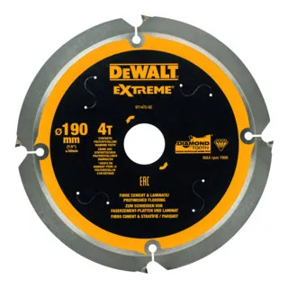 DEWALT Kreissägeblatt PCD 190/30 mm 4Z DT1472-QZ - Metallkreissägeblatt mit PCD-Zähnen für 100% mehr Lebensdauer und präzise Schnitte in Faserzement-Platten. Anti-Vibrations-Technologie sorgt für weniger Geräusch und reduzierte Staubentwicklung.